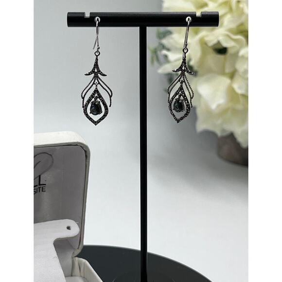 Tori Hill 925 Sterling Silver Abalone & Marcasite Dangle Feather Earrings - Picture 3 of 8